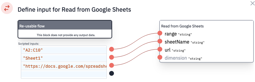 Example mapping for the block to read from a sheet